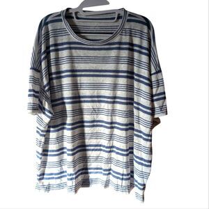Aerie Striped Linen Blue and White Boxy Flowy Short Sleeve Shirt Size Large